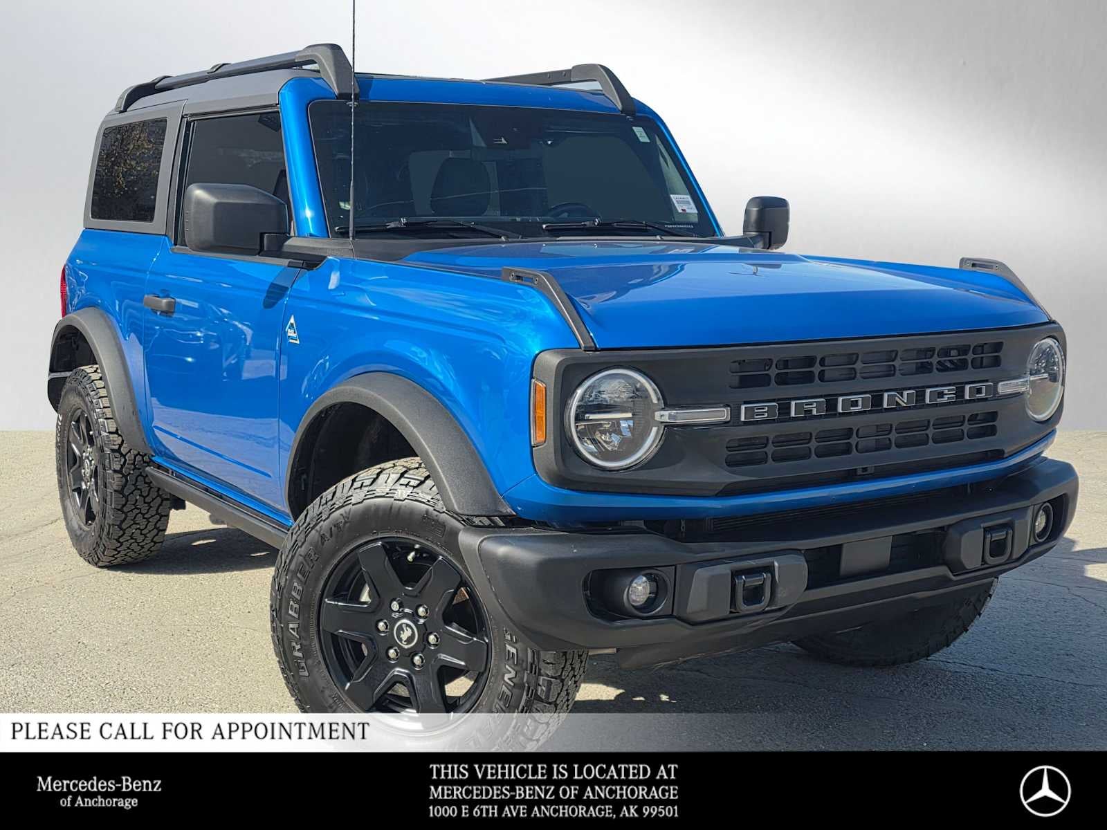 2024 Ford Bronco Black Diamond in Velocity Blue Metallic — front three-quarter view